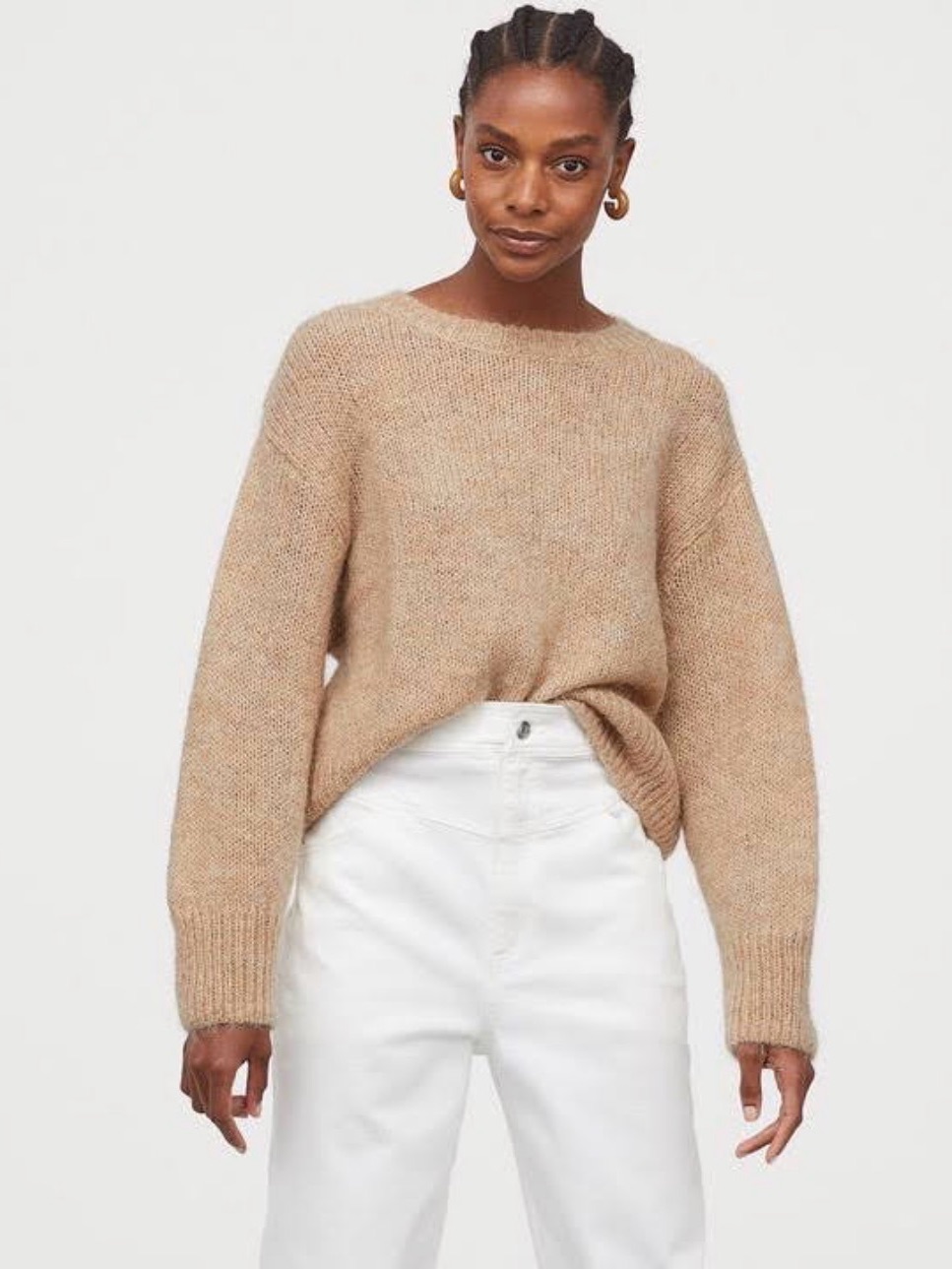 H&M Alpaca And Wool Blend Crewneck Sweater In Tan Heather, Euc Xl